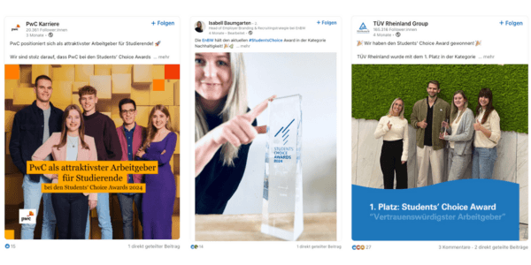 LinkedIn Posts der Gewinner des Students' Choice Awards in 2024